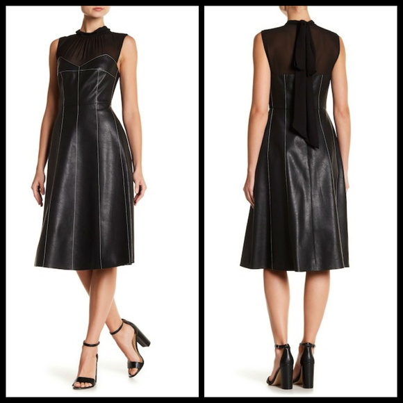 💕BCBGMaxAzria💕 Faux Leather Bustier Top Dress - Picture 6 of 7